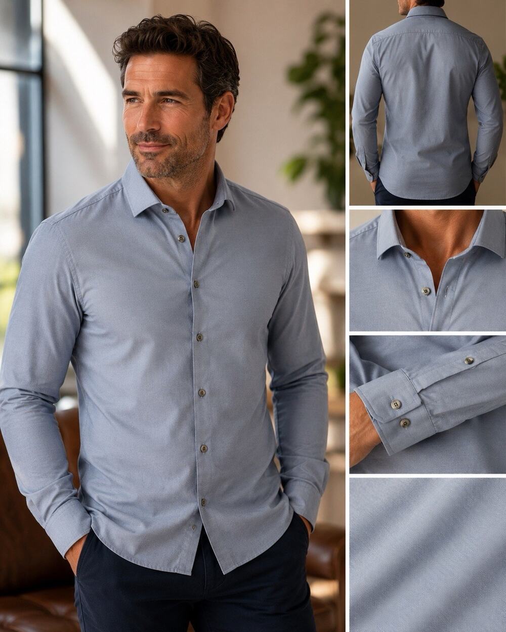 John Varvatos USA Dress Shirt Mens 16 32/33 Blue Slim Fit Cotton Stretch